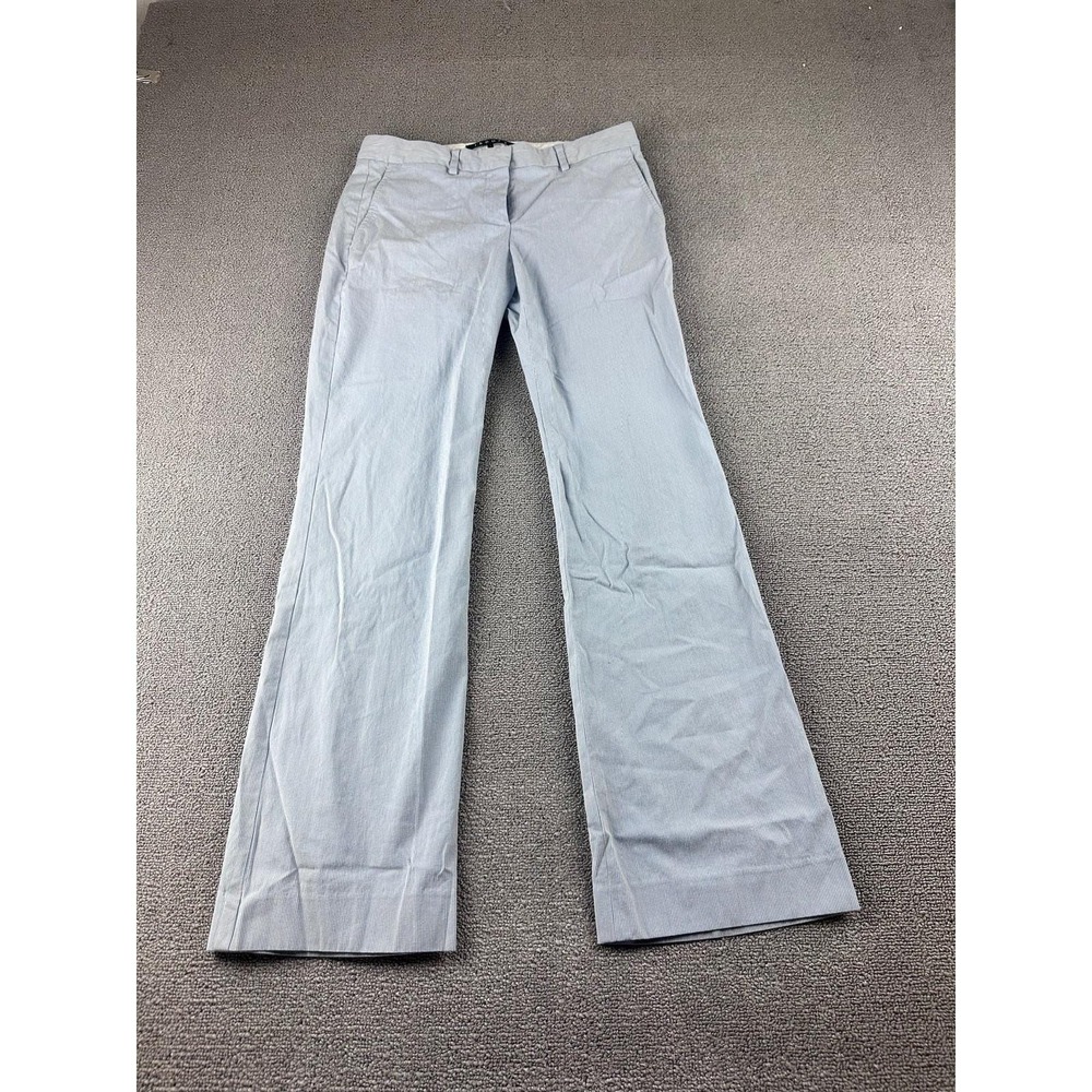 Y2K Theory Dress Pants Women 2 Blue Striped Bootcut Cotton USA Made Workwear